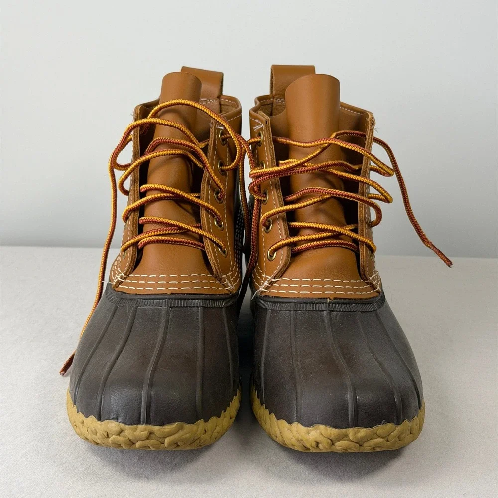 LL Bean Boots Mens 7M‎ Tan Brown 6 Inch Duck Boots Waterproof Made in USA 175051